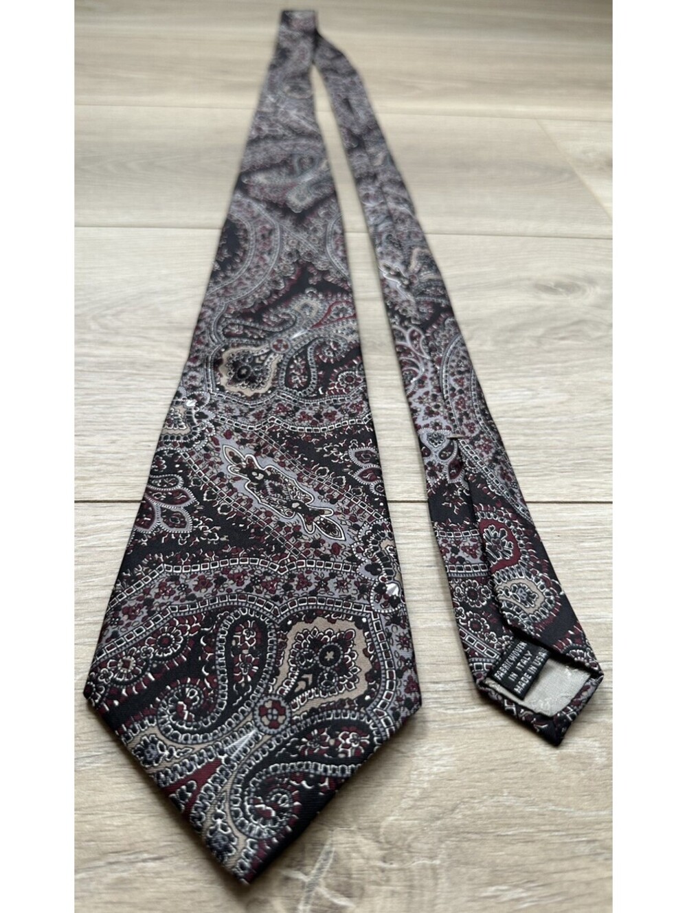 Christian Dior Monsieur Gray Black Neutral Paisley Necktie 100% Italian Silk